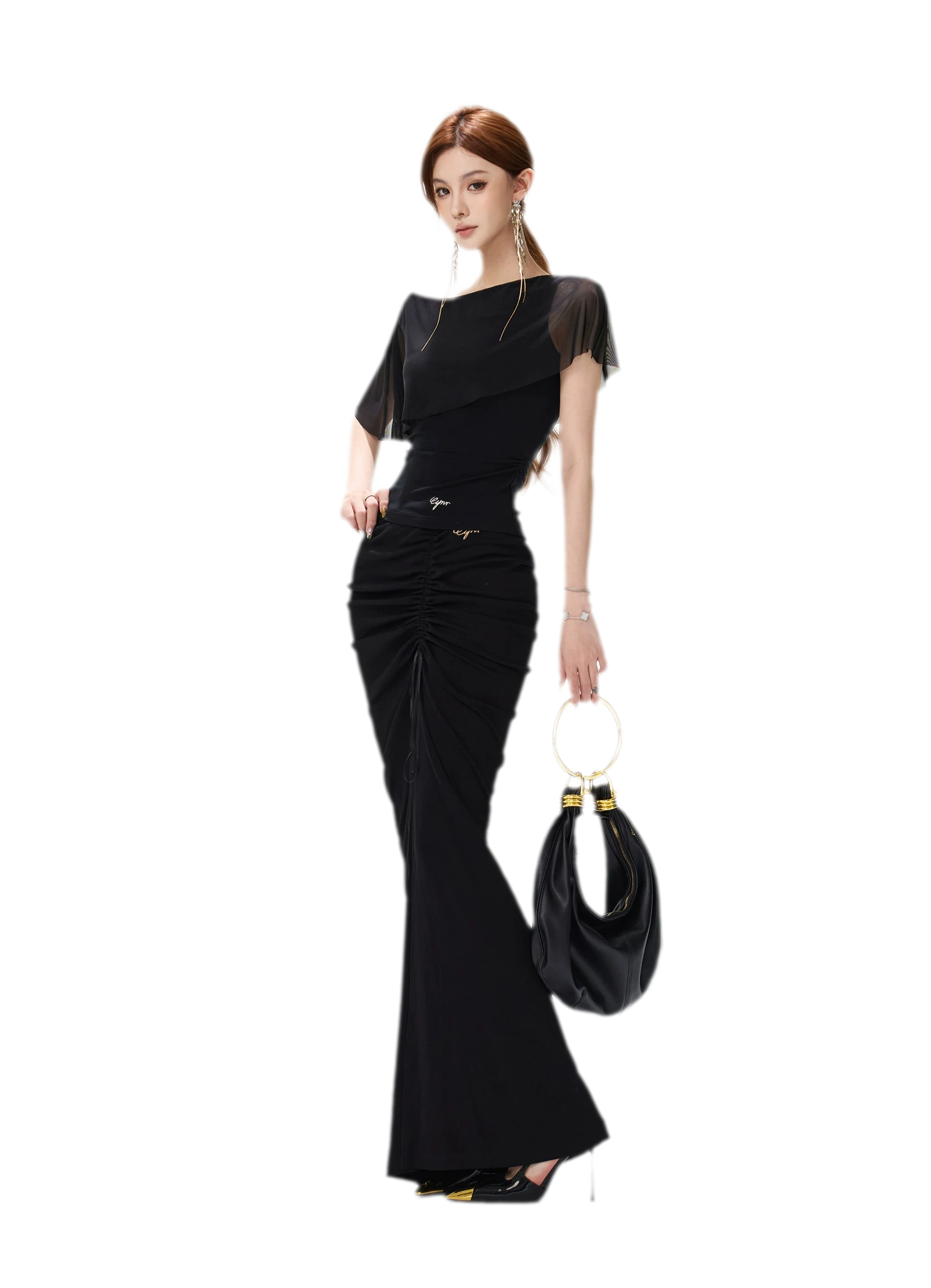 Sheer Ruffle One-Shoulder Top