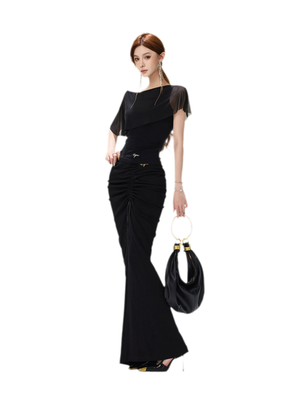 Sheer Ruffle One-Shoulder Top