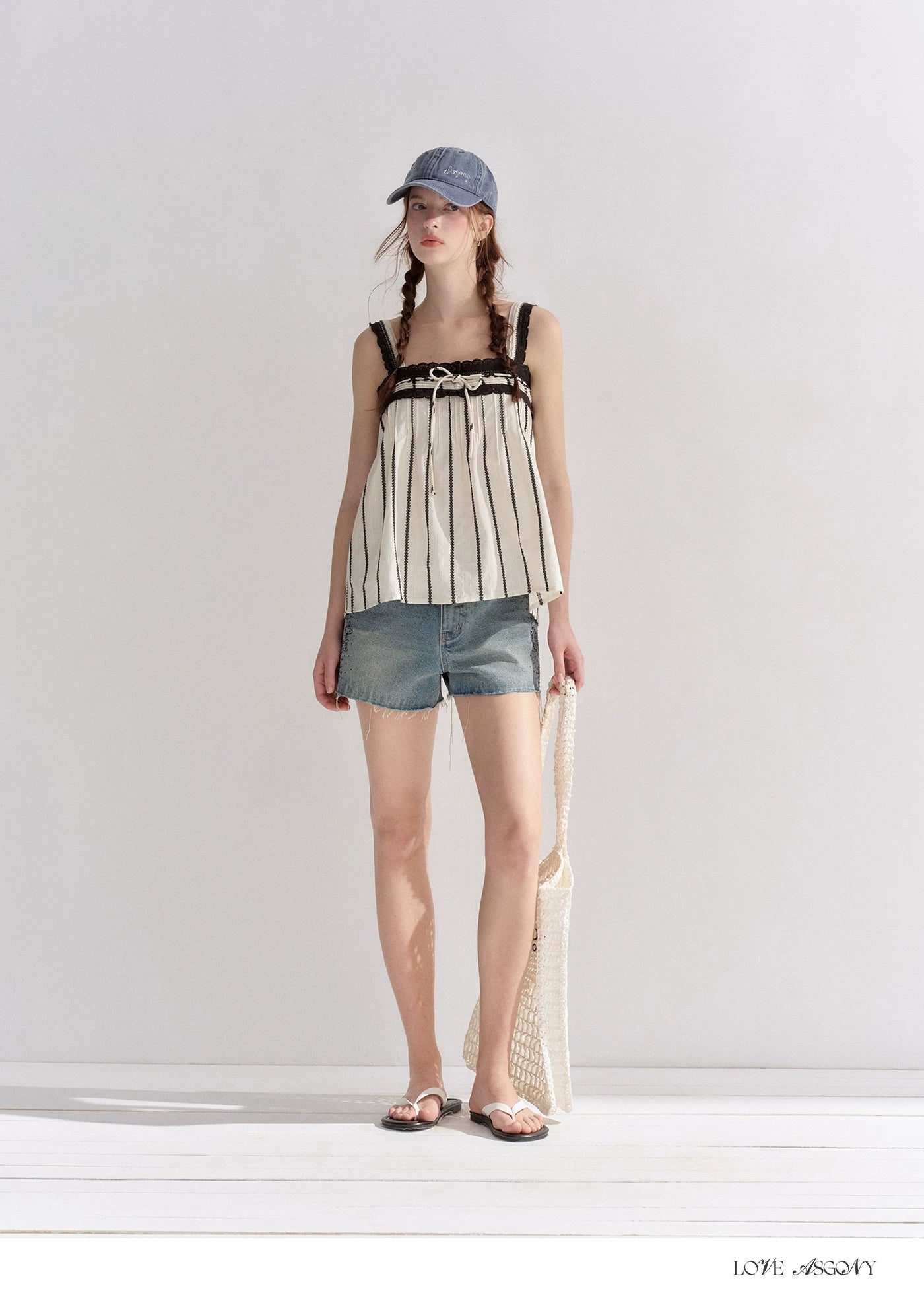 Striped Lace-Trim Tie-Front Camisole