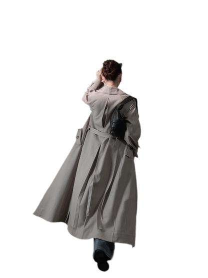 Silver-Thread Striped Long Trench Coat
