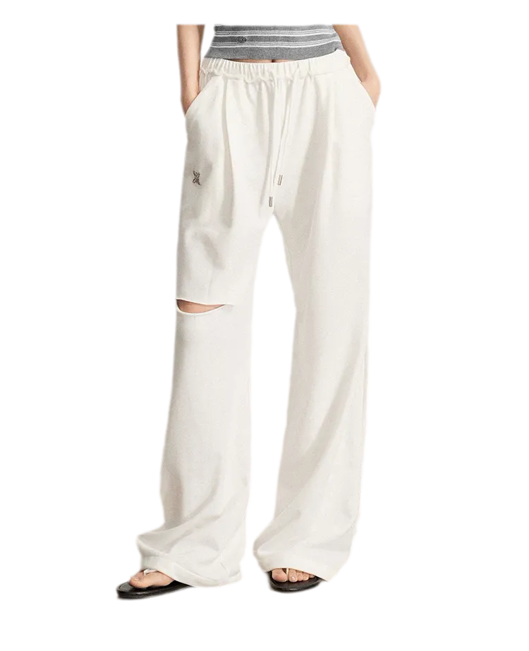 Distressed Wide-Leg Pants