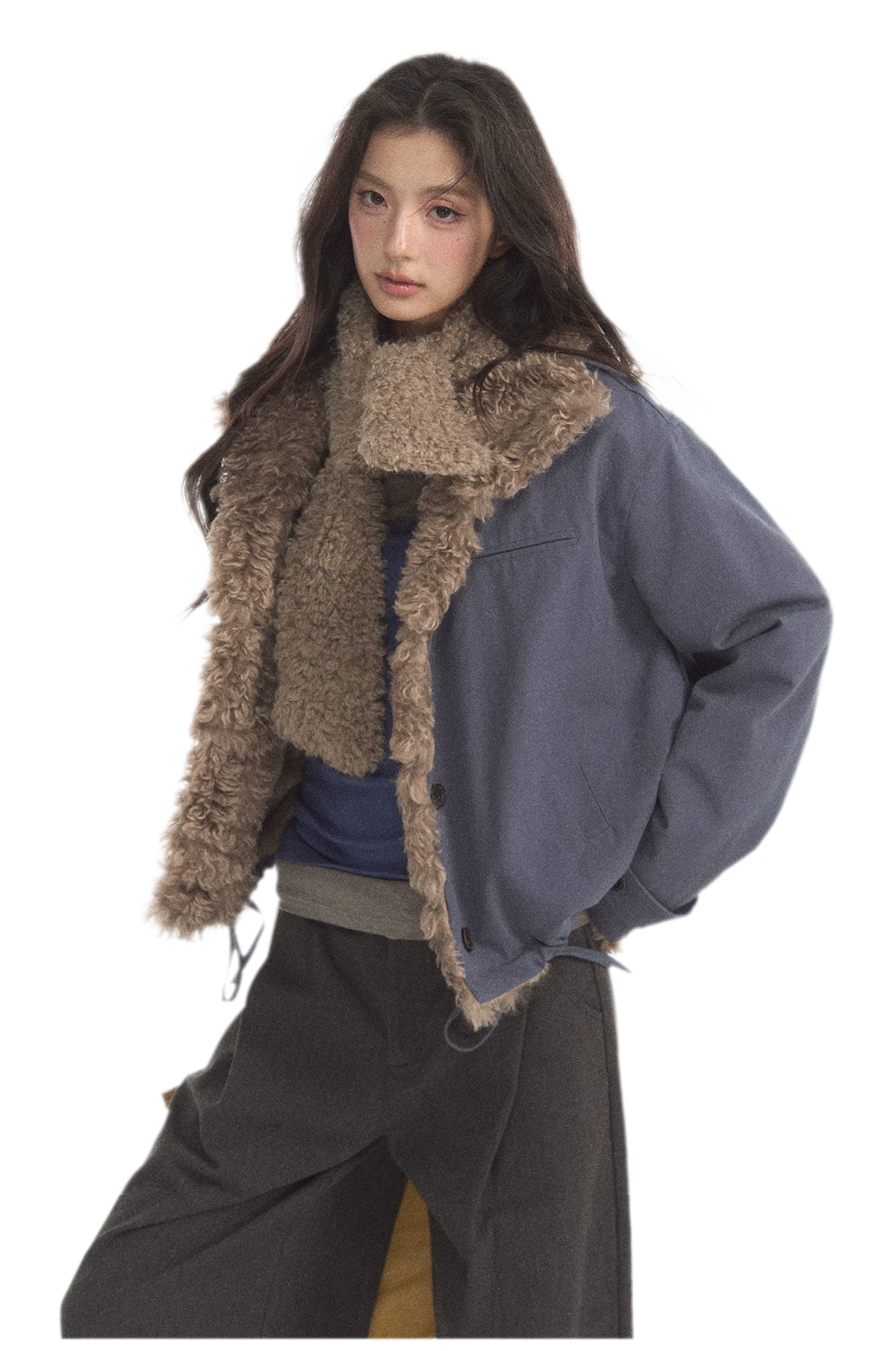 Faux Lamb-Wool Patchwork Jacket