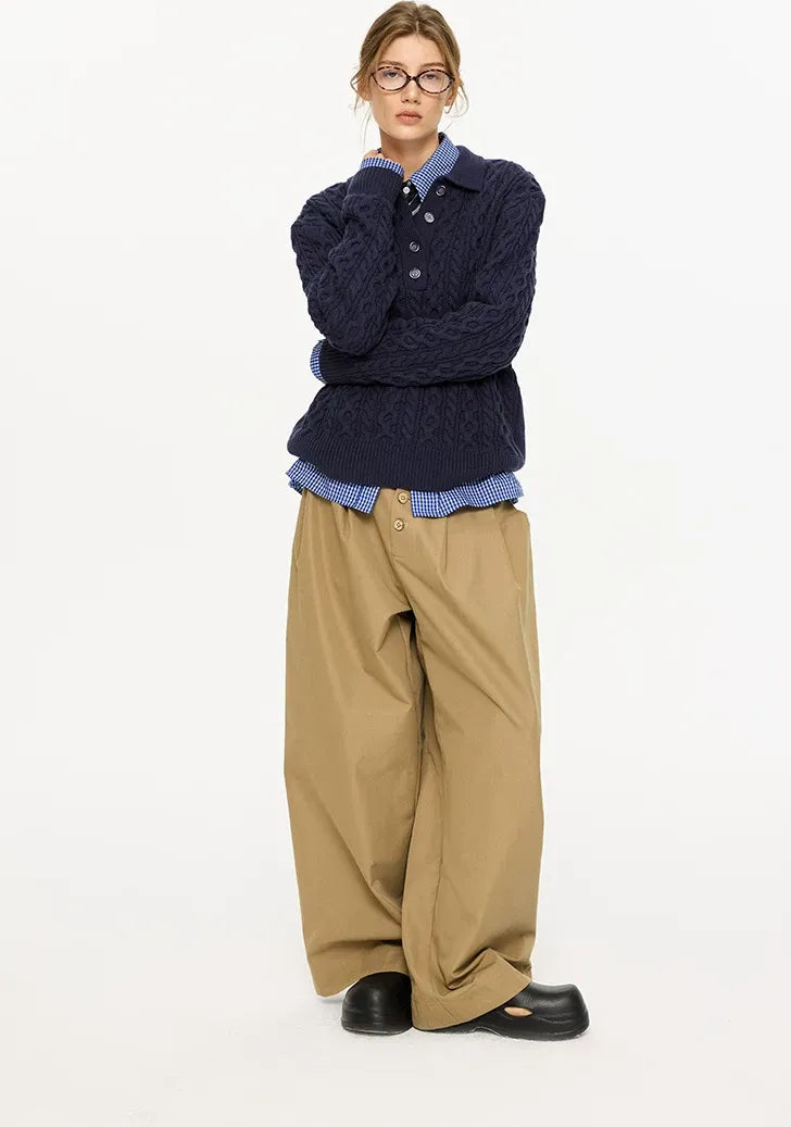 Chunky Cable Knit Polo Sweater