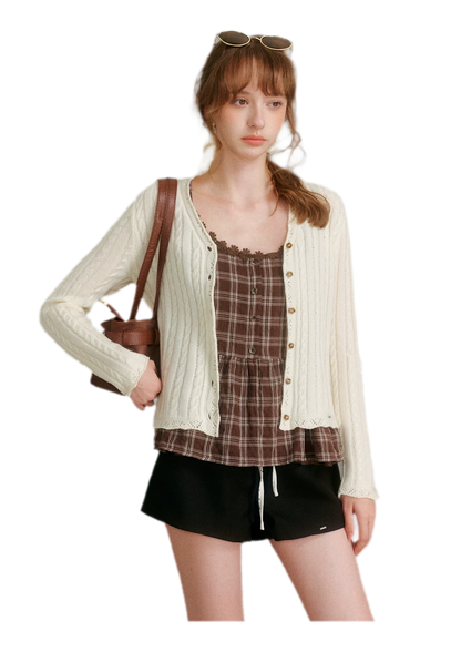 Textured Plaid Lace Top