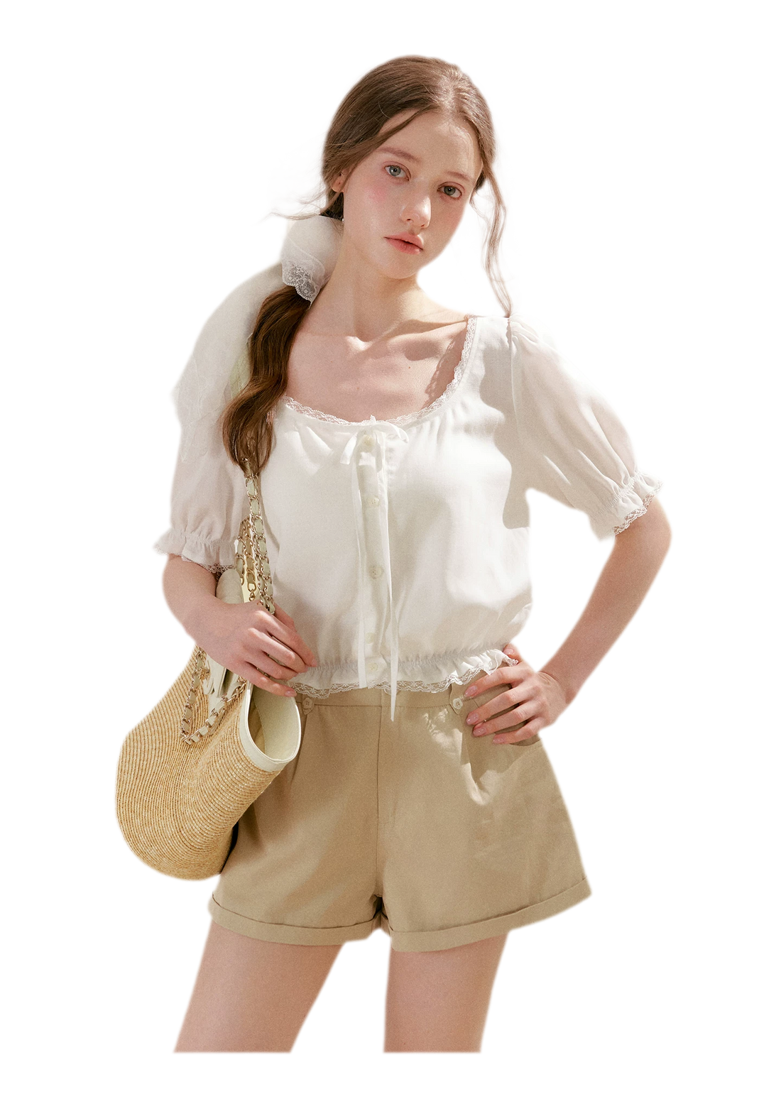 Lace Trim Puff Sleeve T-Shirt