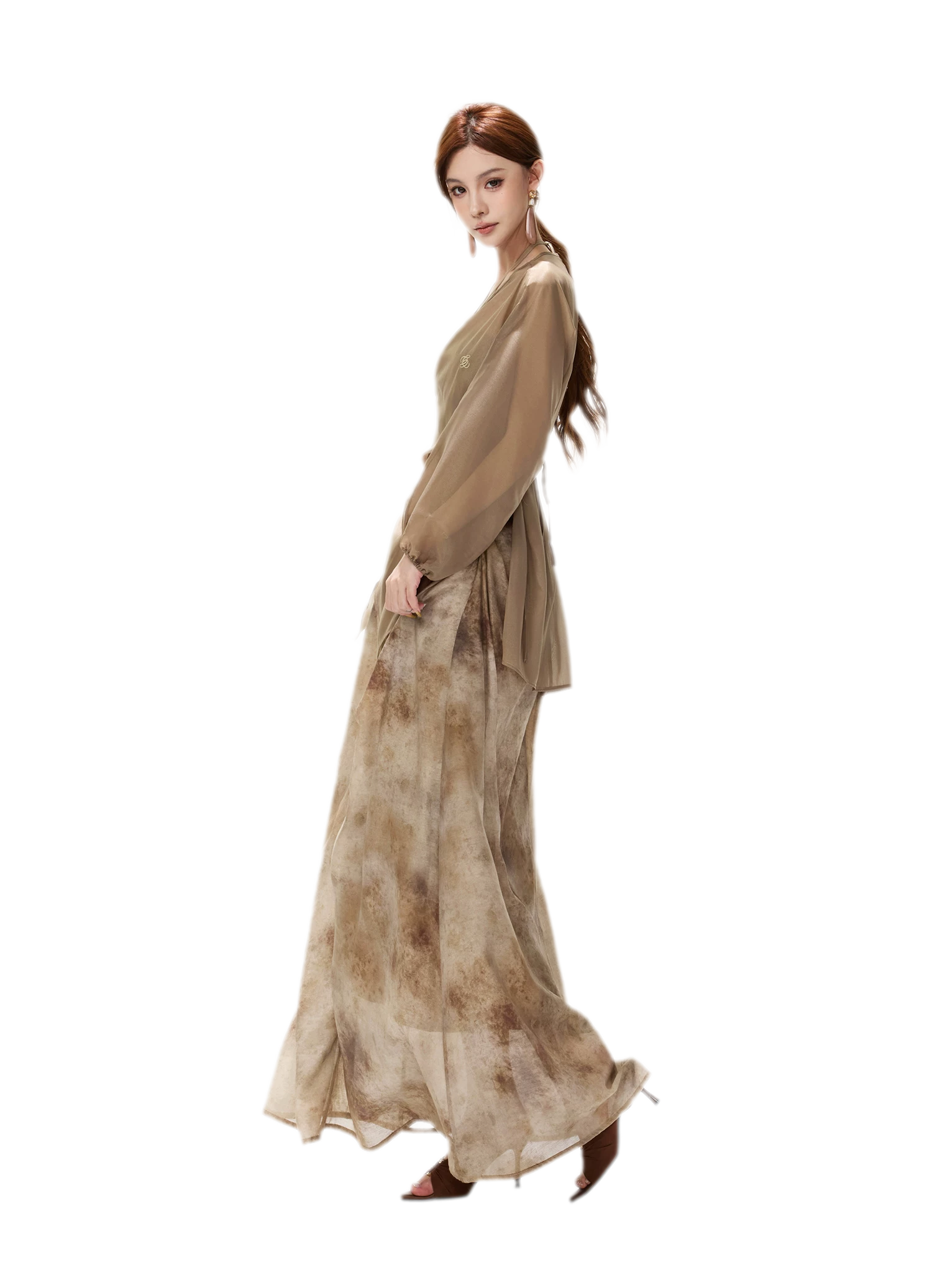 Ink-Wash Pleated Halter Dress