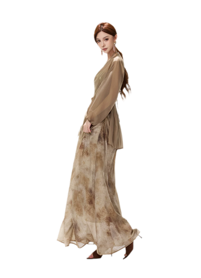 Ink-Wash Pleated Halter Dress