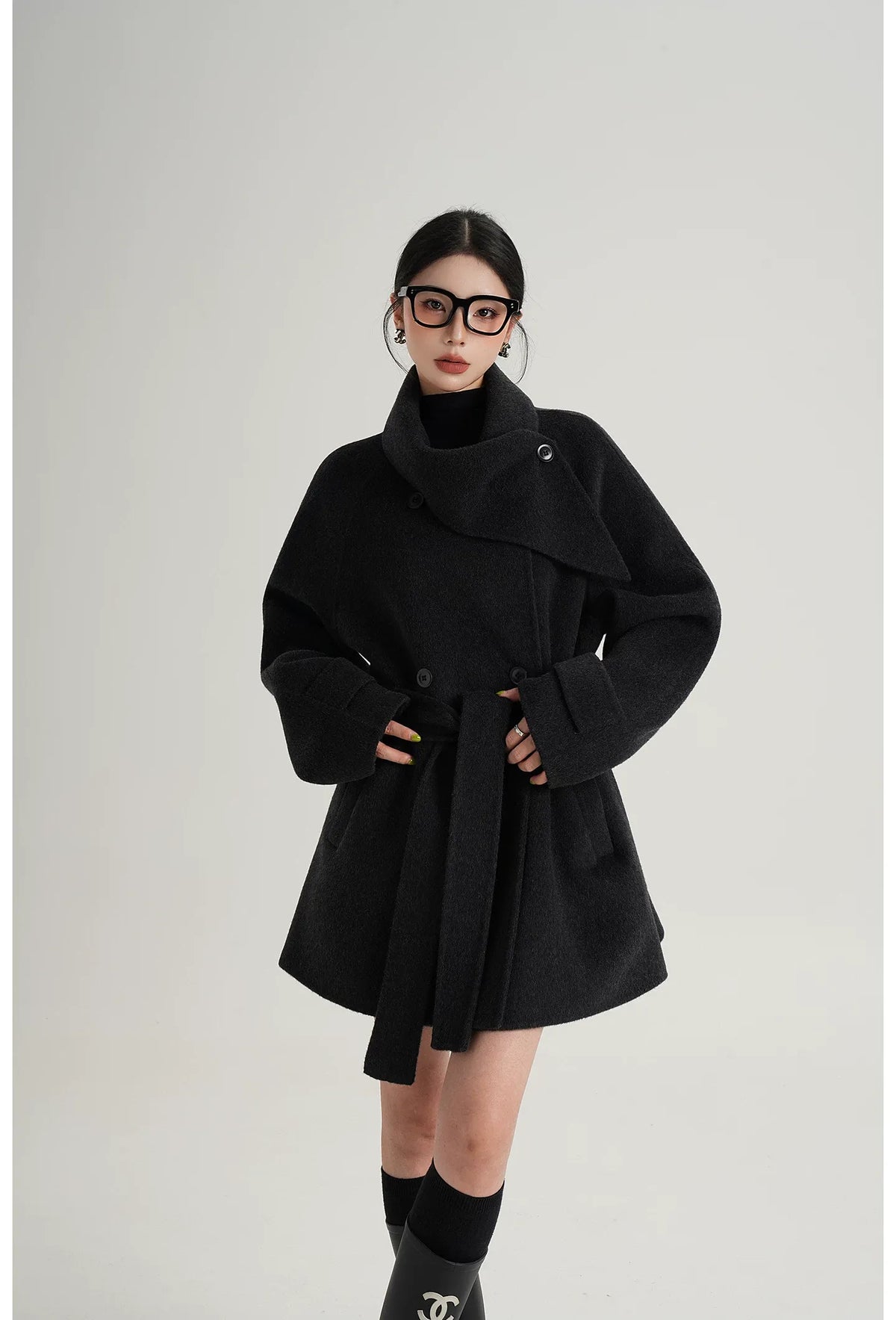 Hand-Stitched Belted Wool Coat