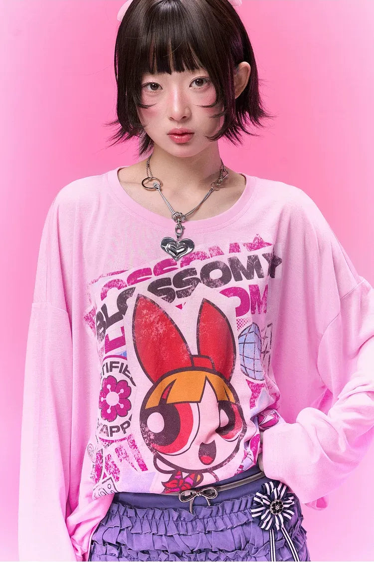 Distressed Print Long-Sleeve T-Shirt