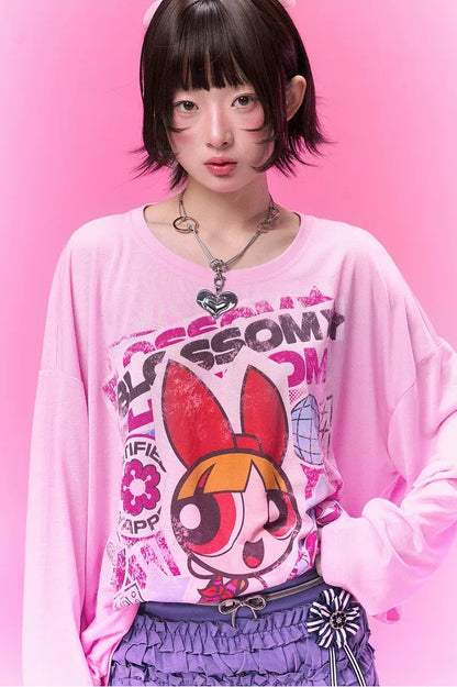 Distressed Print Long-Sleeve T-Shirt