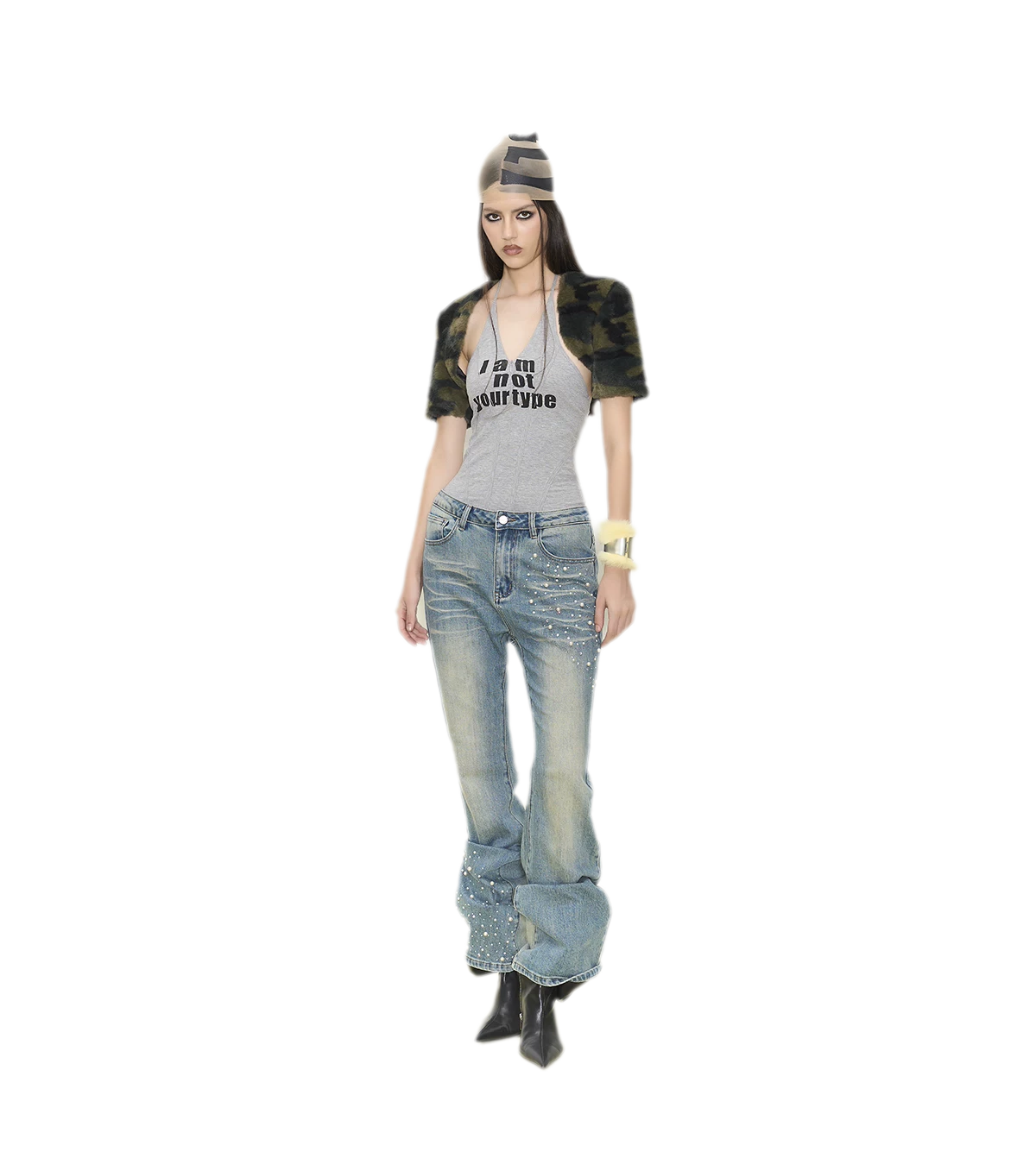 Pearl Embellished Straight Jeans
