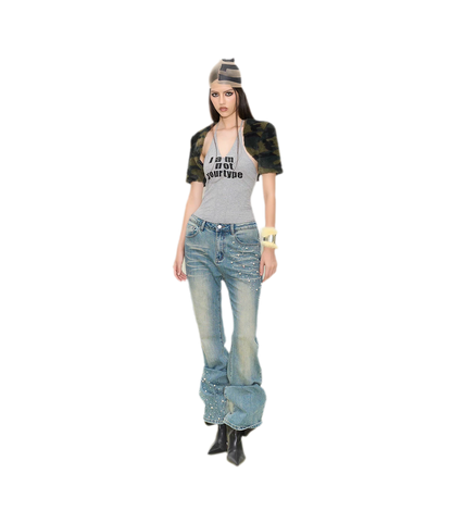 Pearl Embellished Straight Jeans