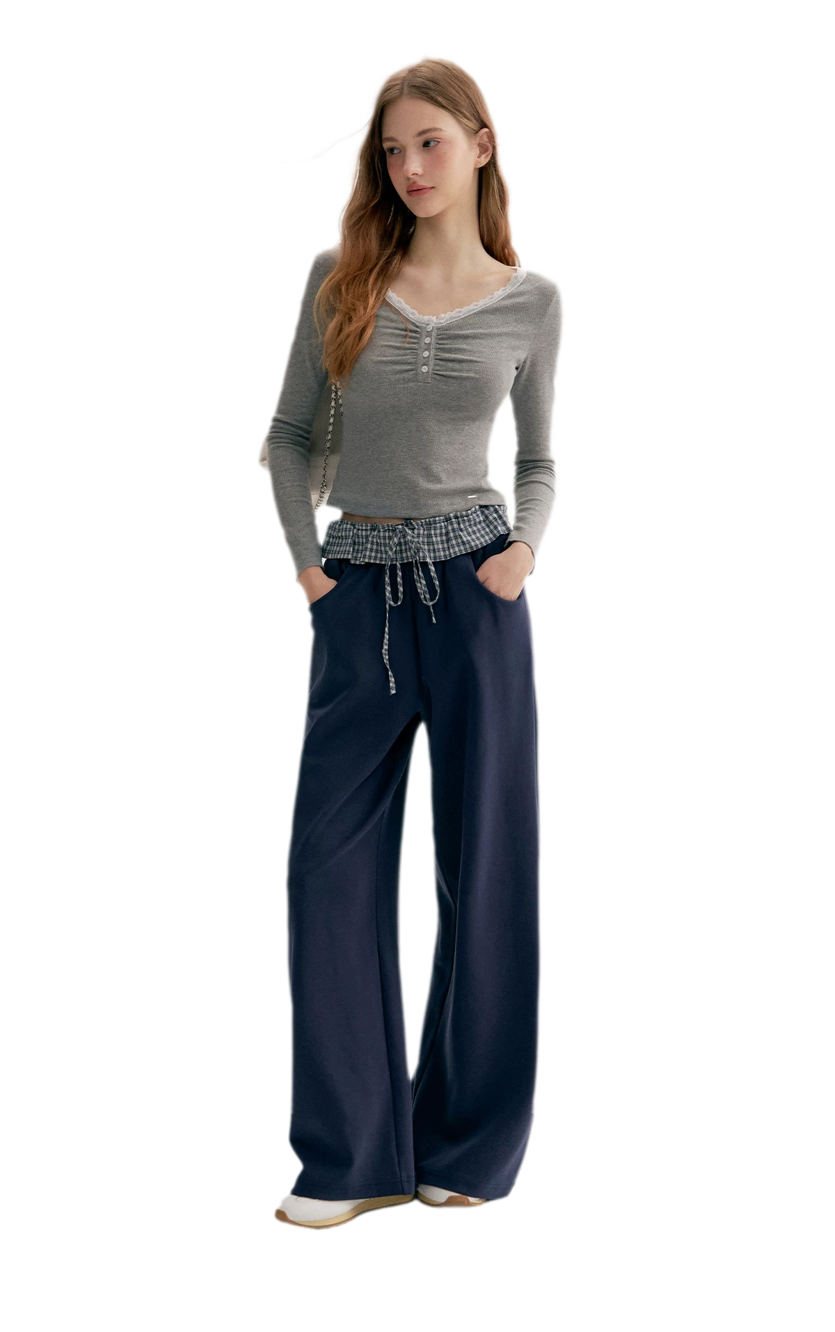 Contrast Plaid Wide Sweatpants