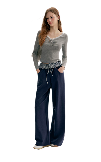 Contrast Plaid Wide Sweatpants
