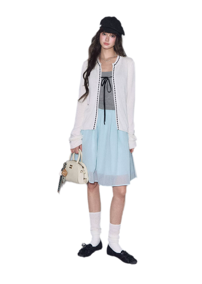 Fine Knit Contrast Trim Cardigan