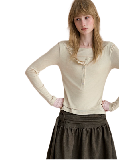 Contrast Cuff Layered Long-Sleeve T-Shirt