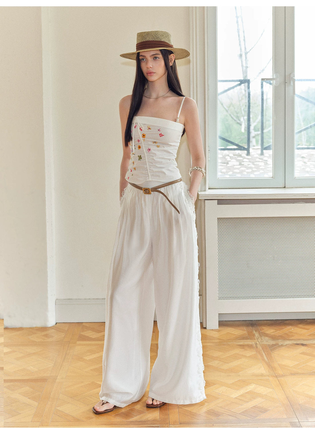 Summer Hand-Painted Floral Embroidered Cotton Camisole