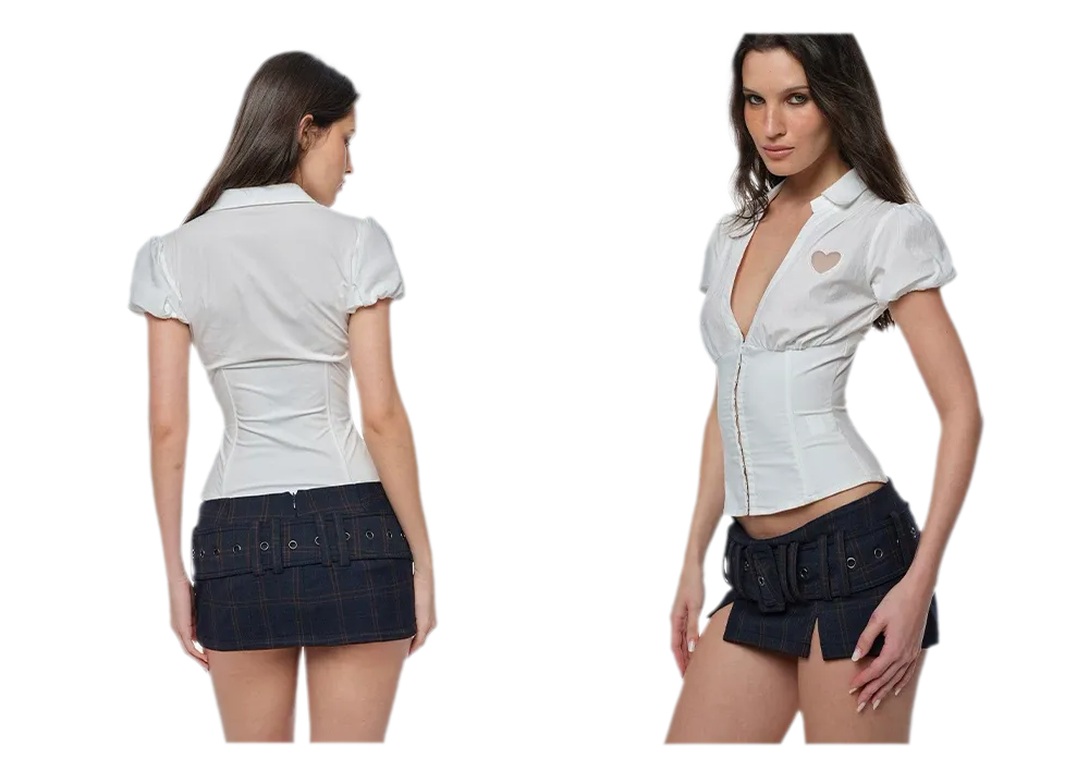 Heart Cut-Out Fitted Blouse