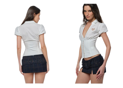 Heart Cut-Out Fitted Blouse