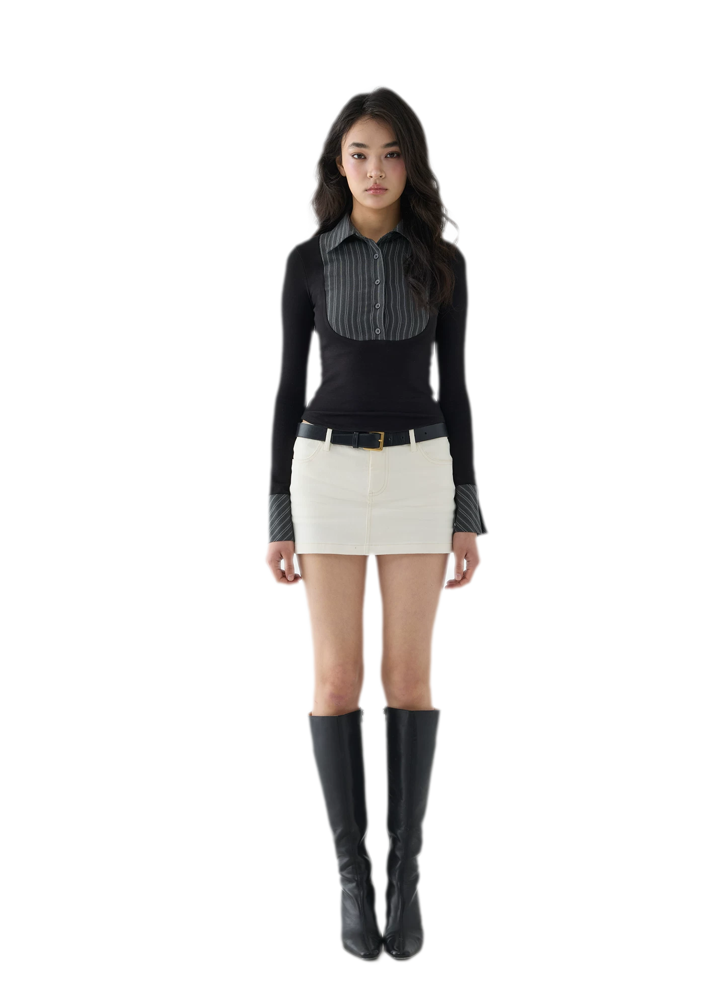 Striped Contrast Collar Shirt Top