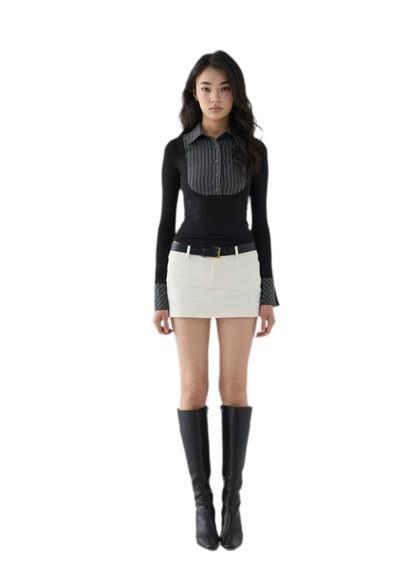 Striped Contrast Collar Shirt Top
