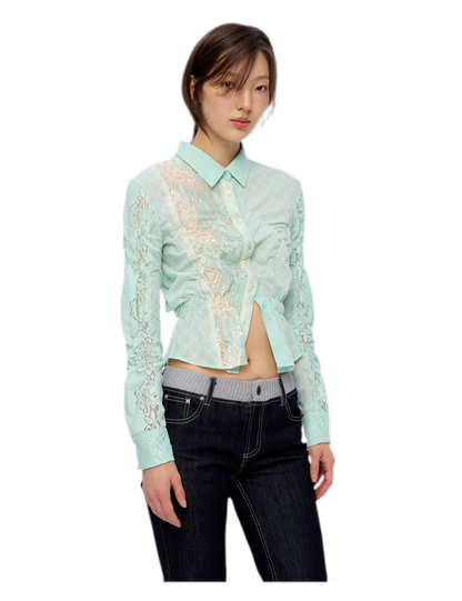 Lace Shirred Peplum Blouse