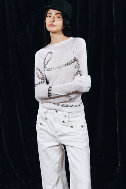 Mohair Wool Sweater with Irregular Chain Print