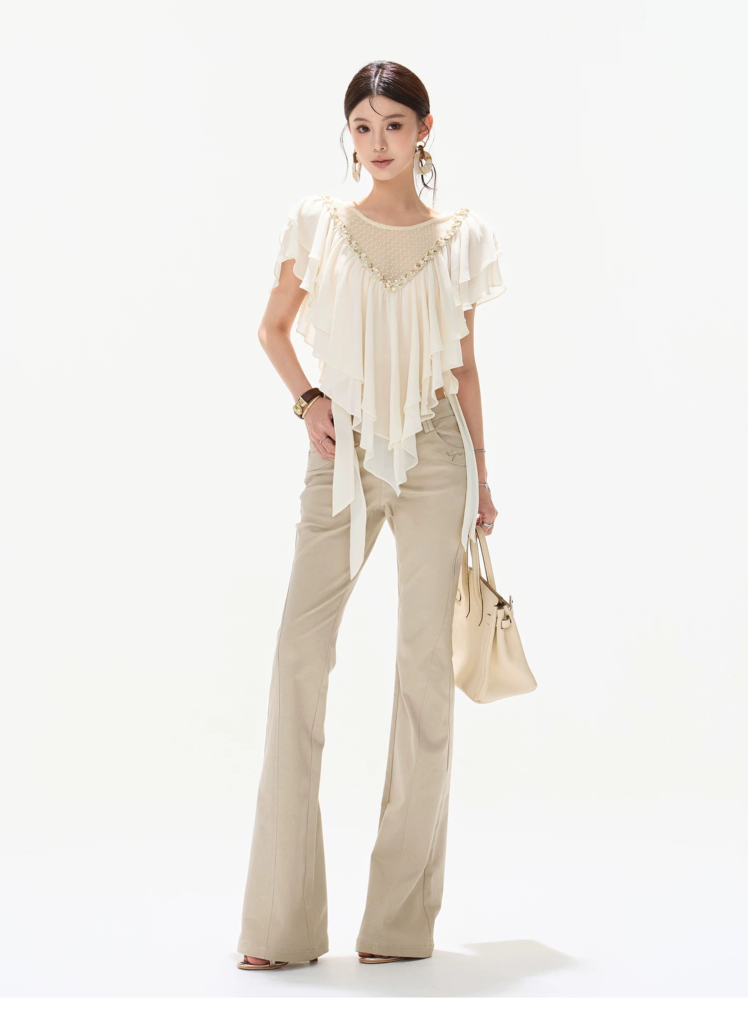 Slim Fit Flared Cotton Blend Pants