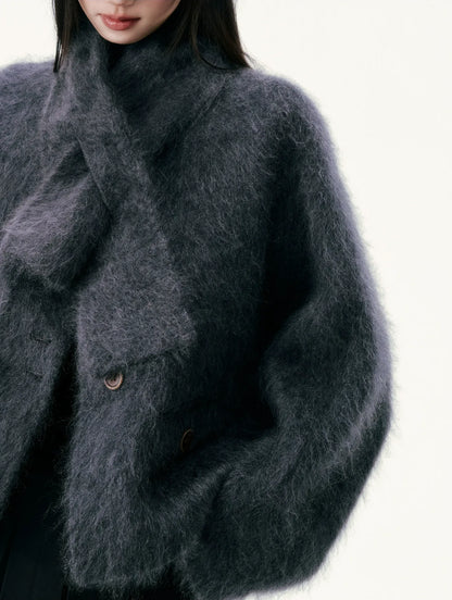 Chaqueta de lana cepillada con cuello de bufanda