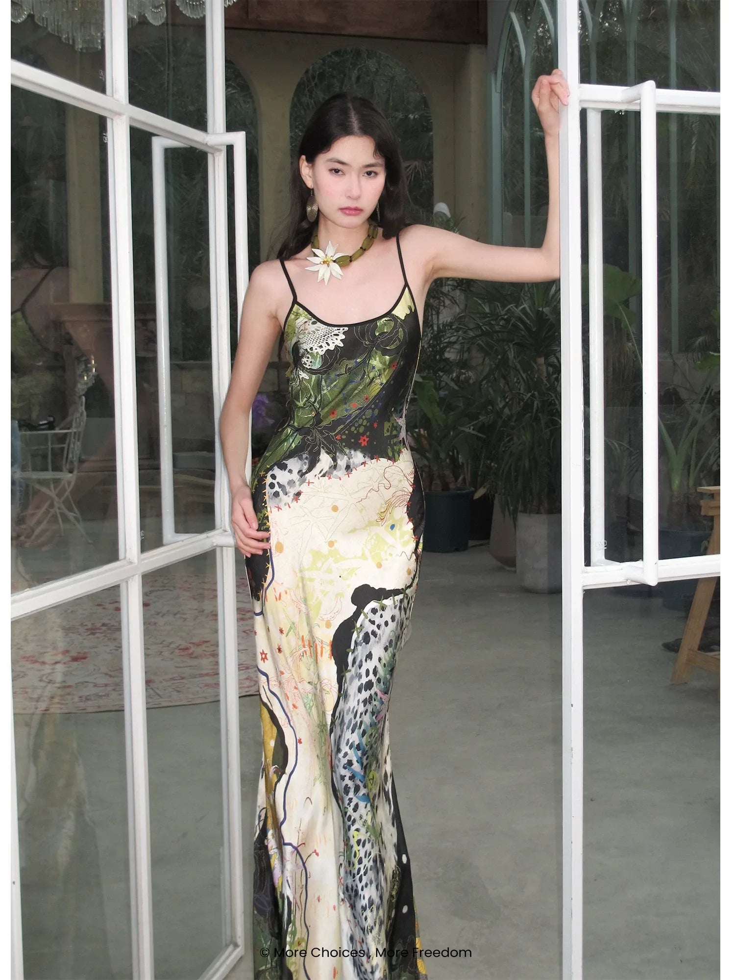 Leopard Stitch Floral Slip Dress