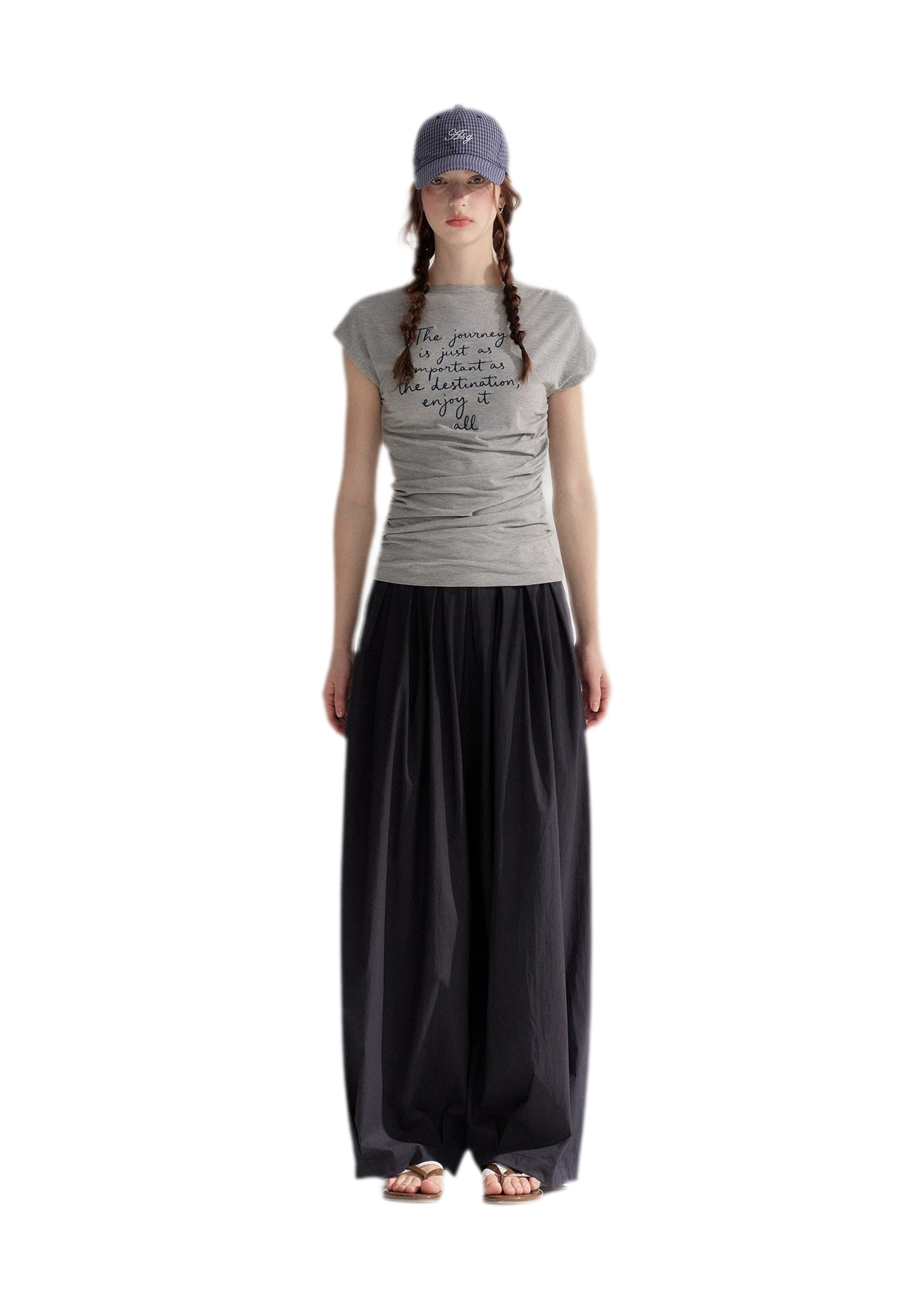 Ruched Embroidered Sleeve T-Shirt