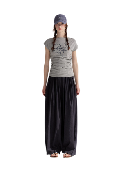 Ruched Embroidered Sleeve T-Shirt