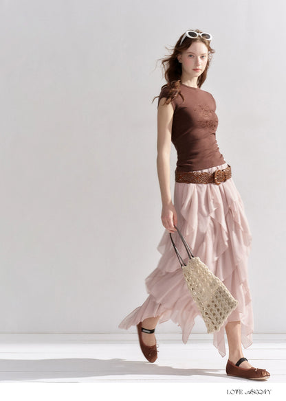 Irregular Ruffle Edge Chiffon Skirt