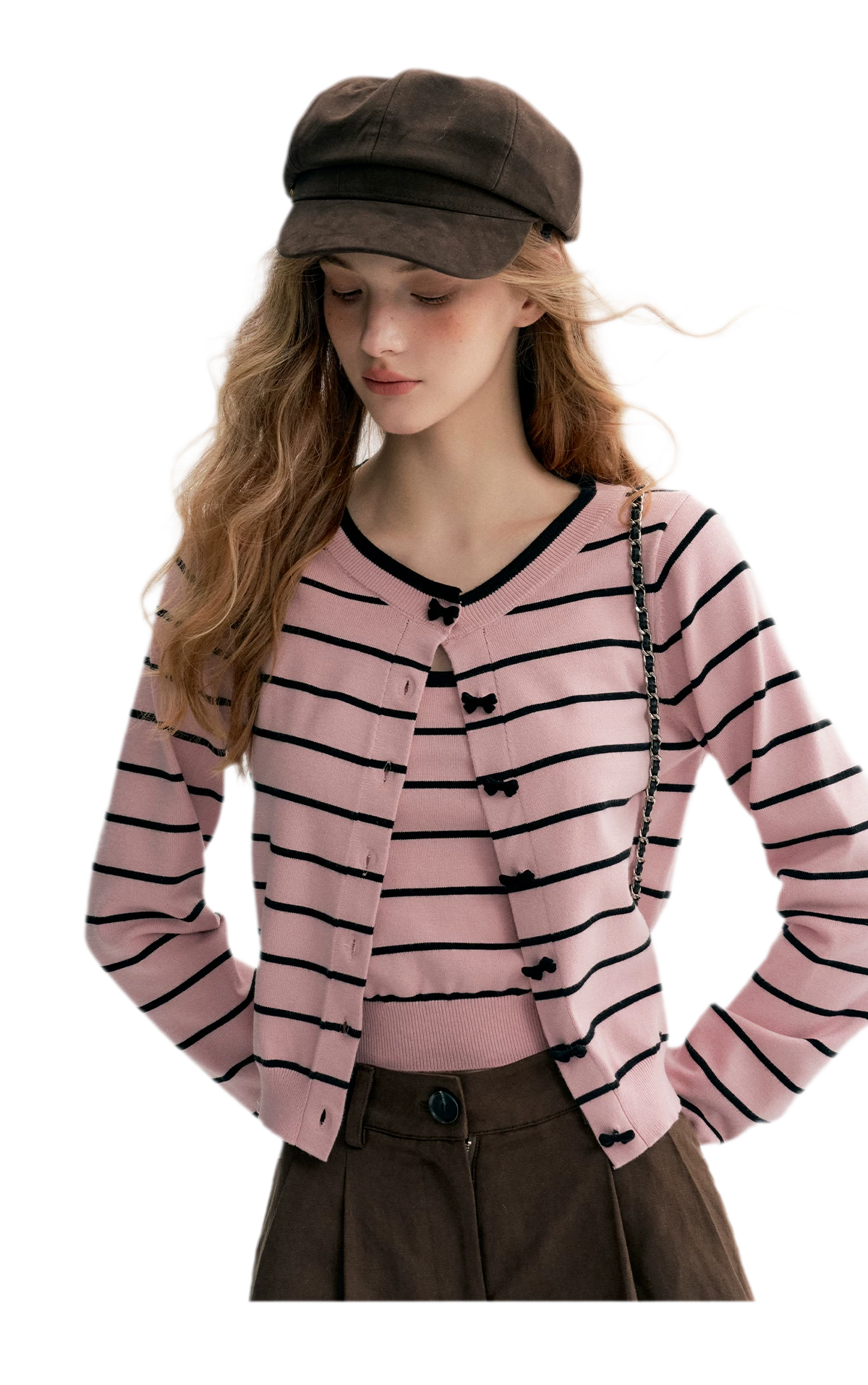 Striped Knit Cami Cardigan Set