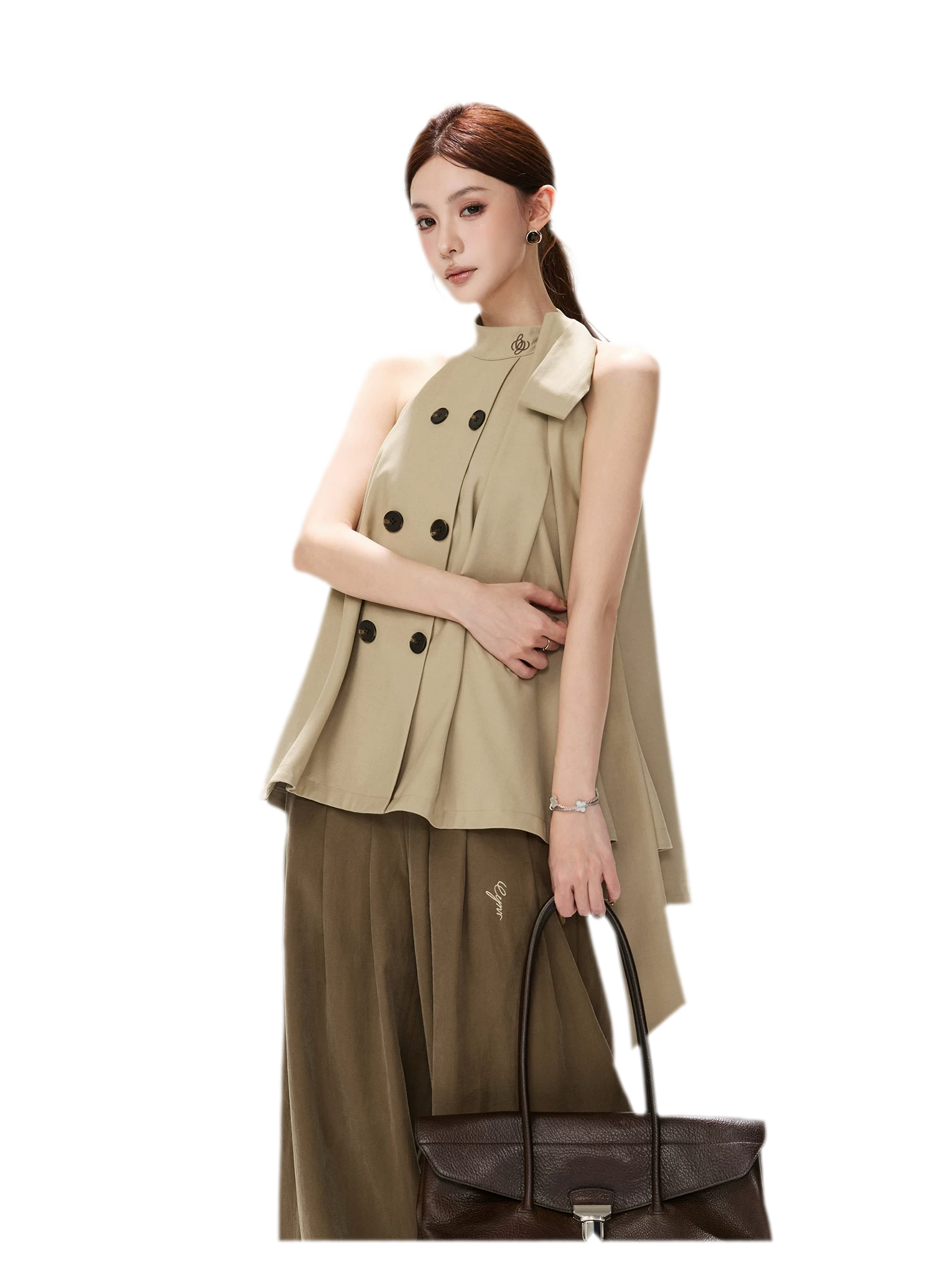 Twill Asymmetric Halter Top