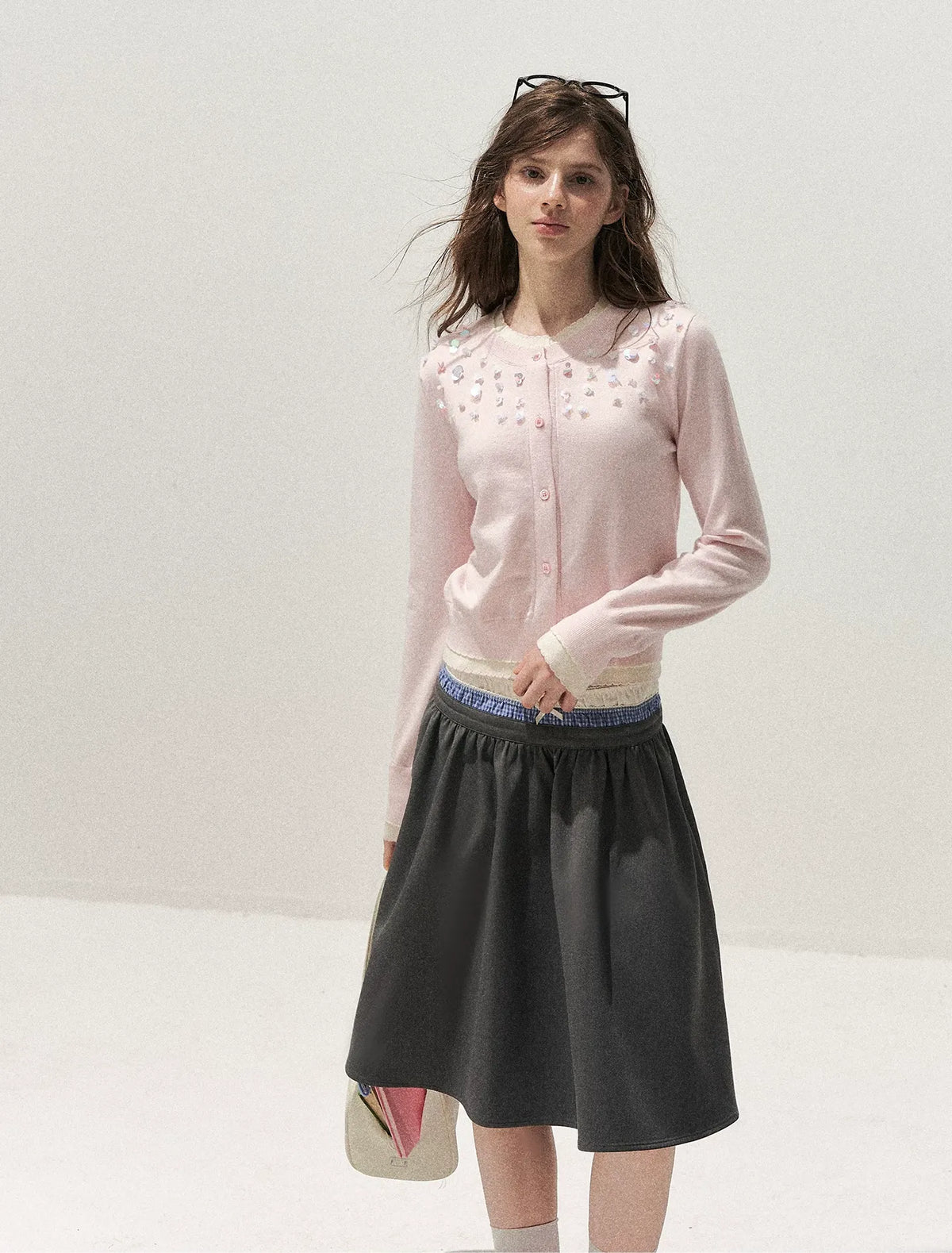 Hand Beaded Colorblock Knit Cardigan