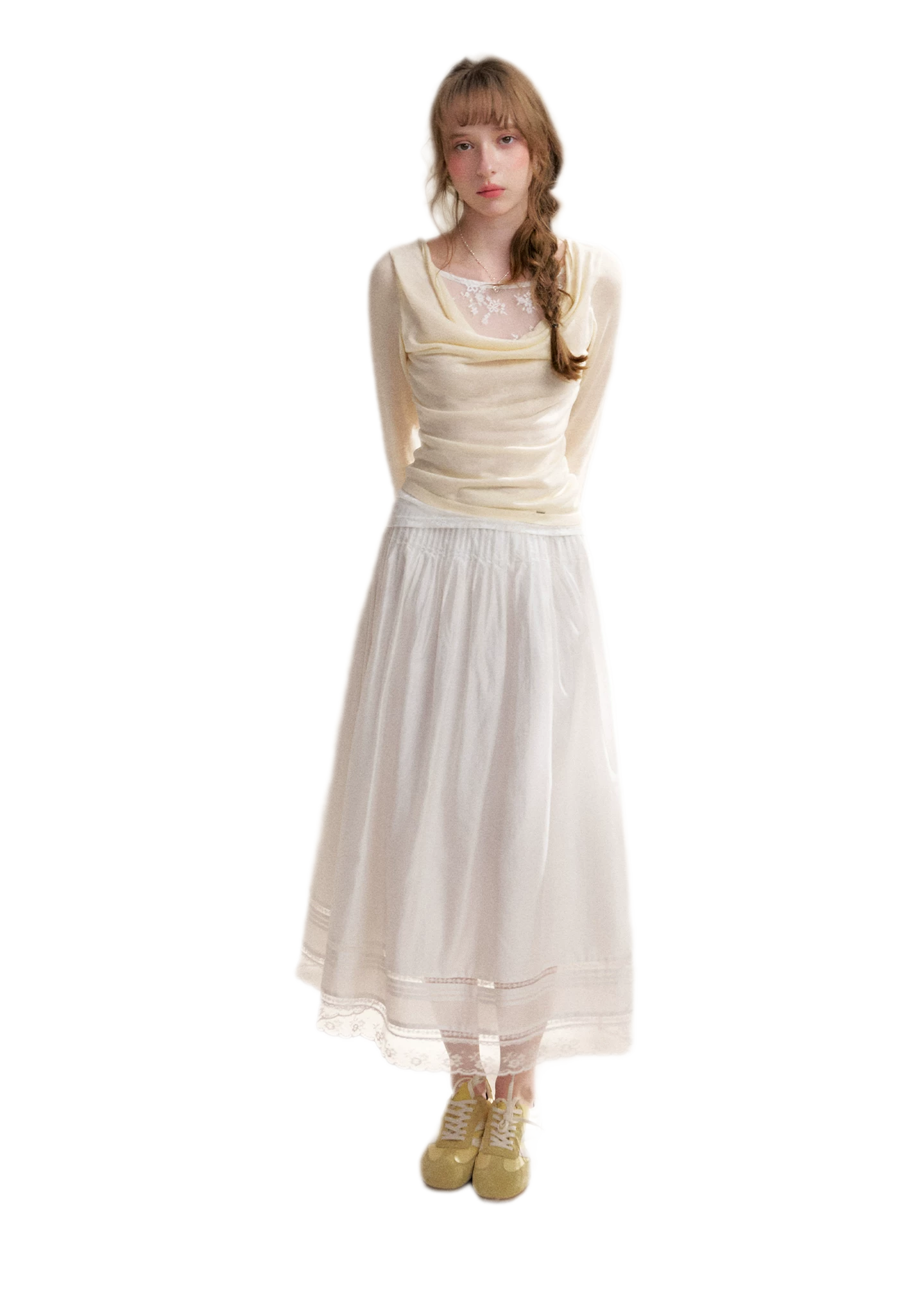 Lyocell Lace Pleated Skirt