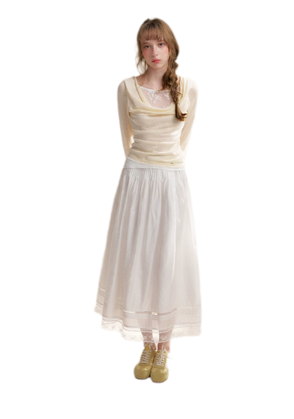 Lyocell Lace Pleated Skirt