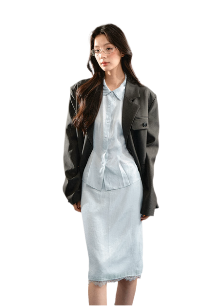 Linen Bubble Sleeve Top Skirt