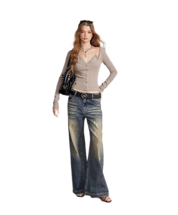 Ribbed Lace Splice T-Shirt
