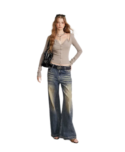 Ribbed Lace Splice T-Shirt