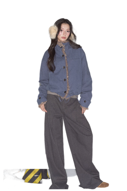 Geplooide broek met wijde pijpen van wolachtige stof