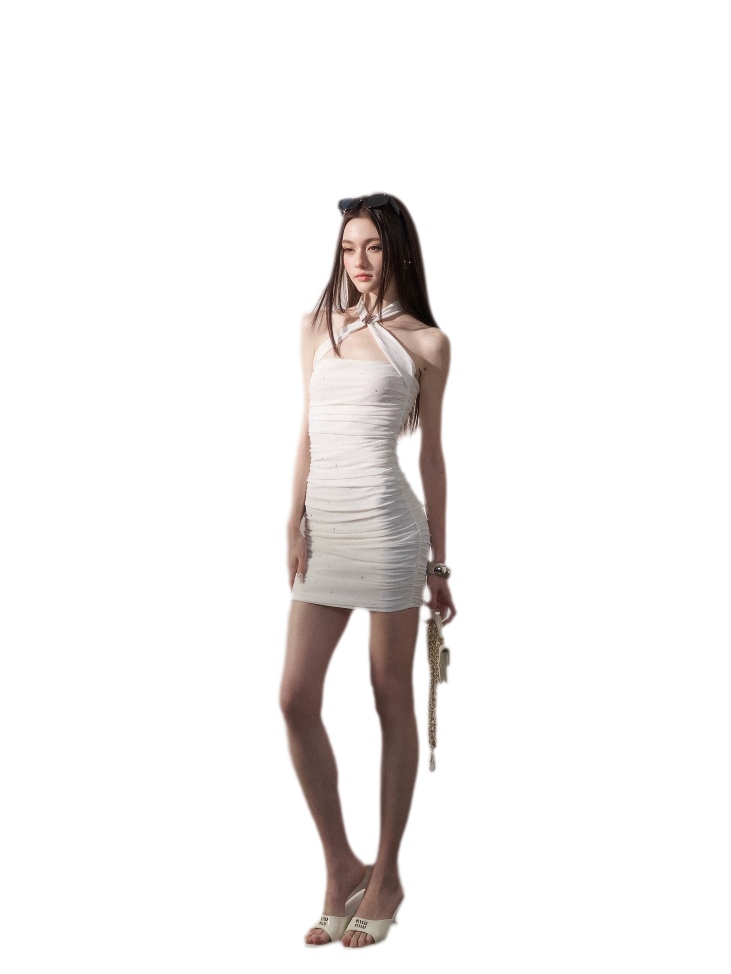 Rhinestone Ruched Bodycon Dress