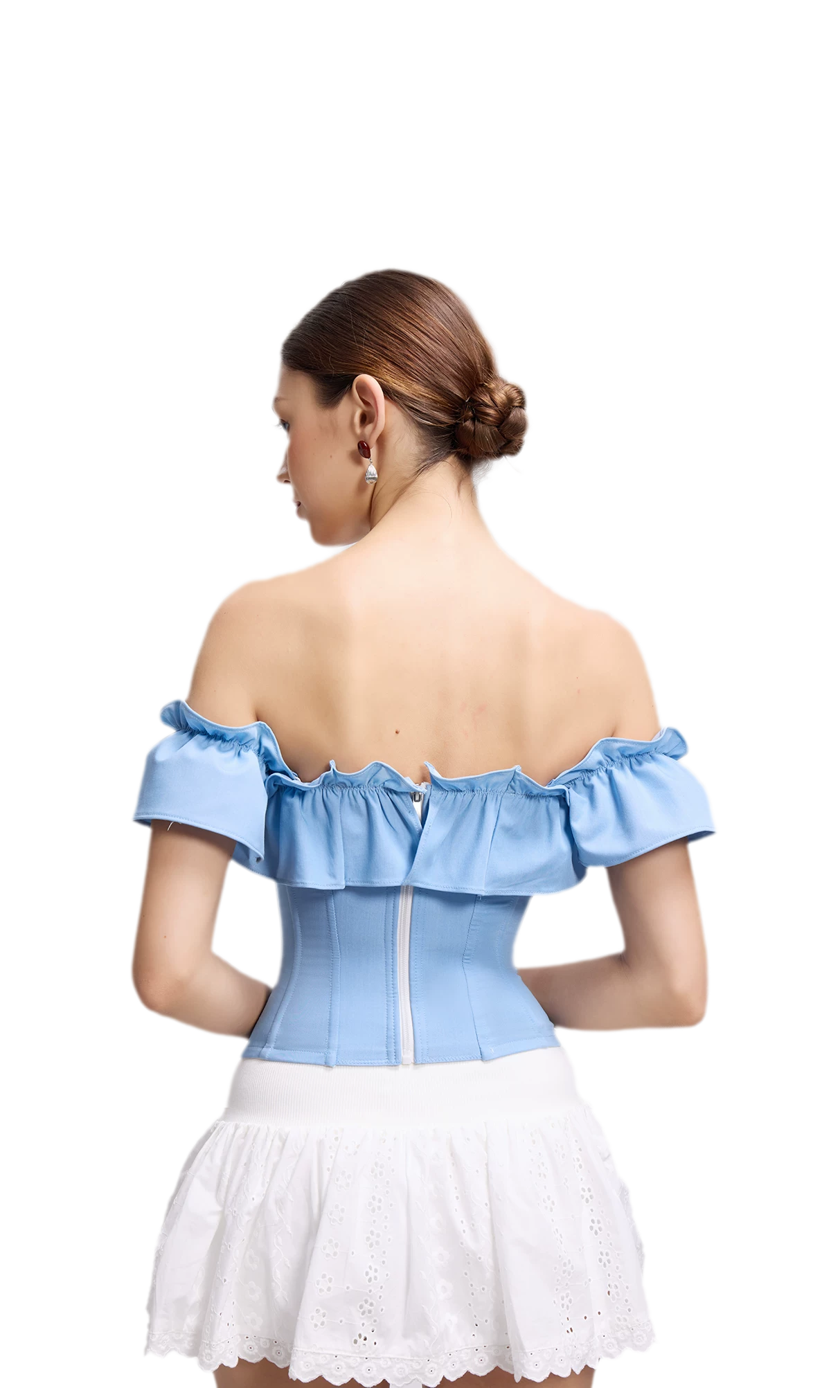 Denim Ruffle Bustier Top