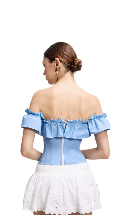 Denim Ruffle Bustier Top