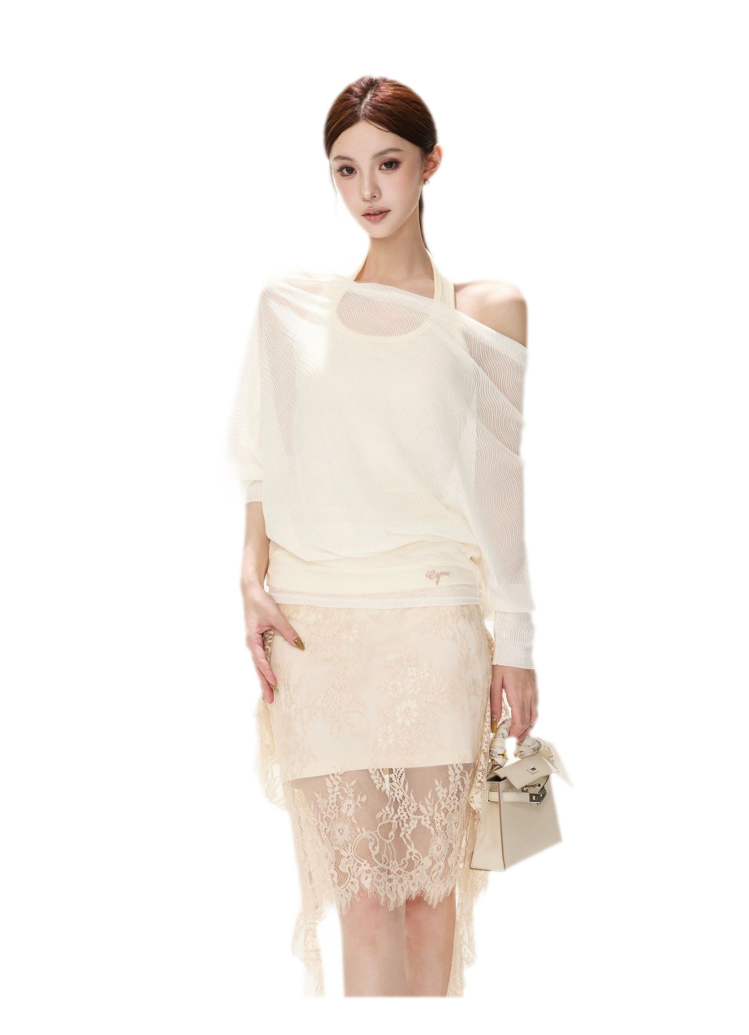Eyelash Lace Asymmetric Skirt