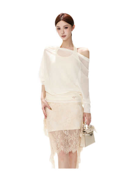 Eyelash Lace Asymmetric Skirt