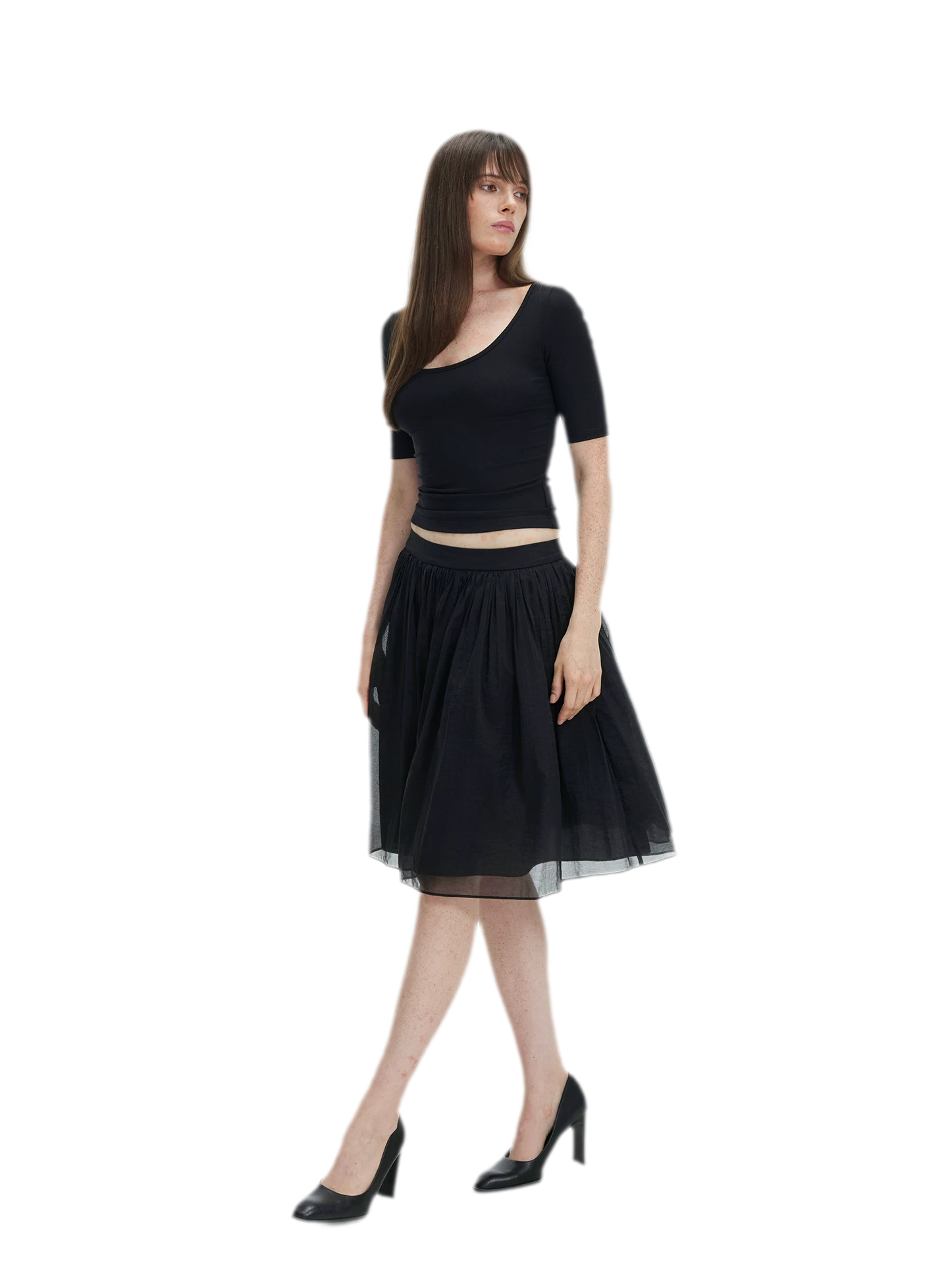 Pleated Chiffon Midi Skirt