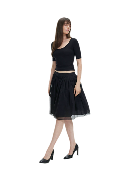 Pleated Chiffon Midi Skirt