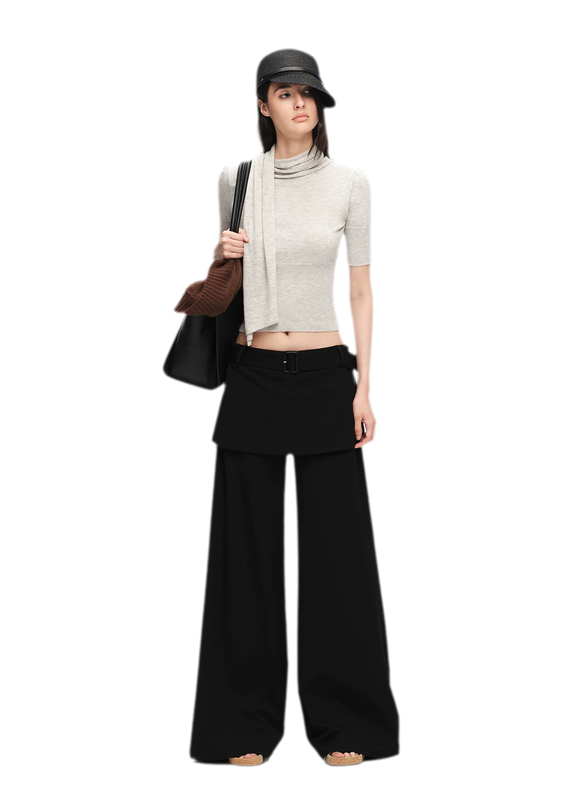Structured Faux-Layer Wide-Leg Trousers